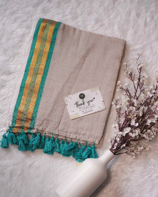 Sritha - Rama Green Chikku and Classic Mud White saree
